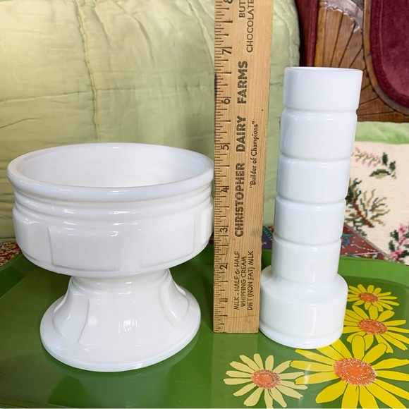 Deco Milk Glass Vase and Compote - Picture 2 of 9